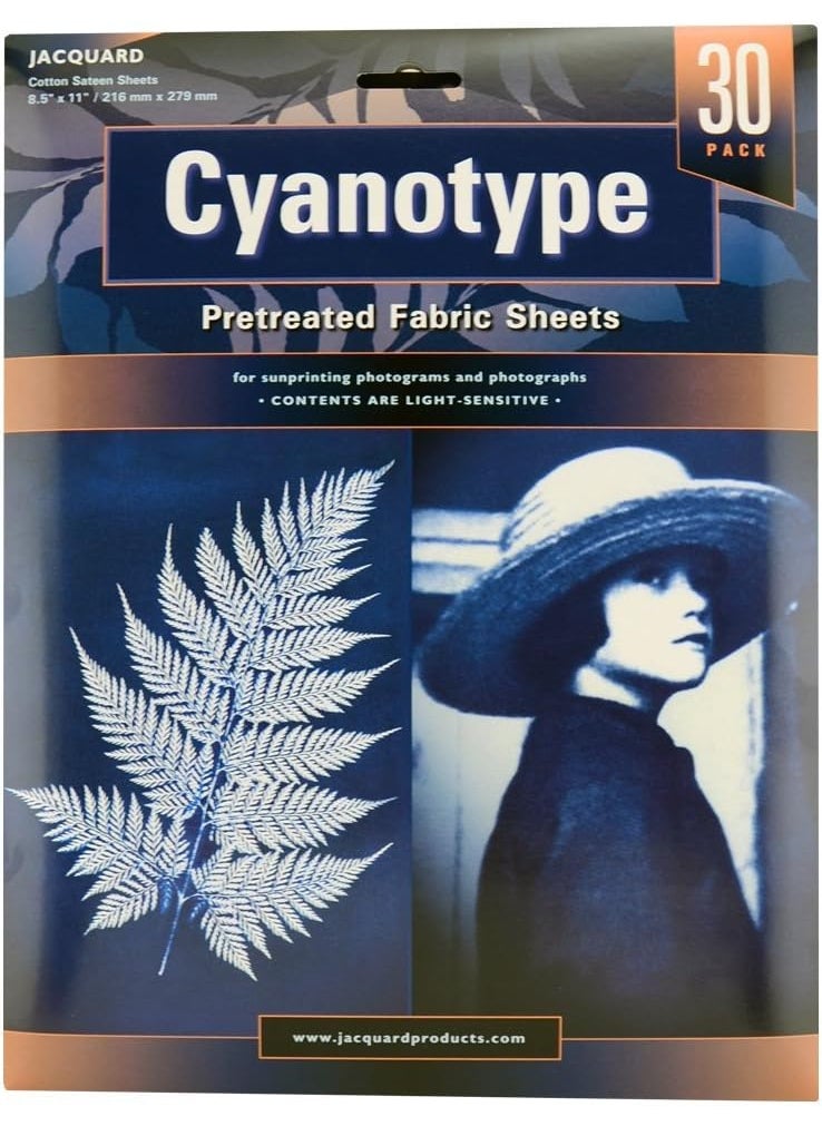 Jacquard Jacquard Cyanotype Pretreated Fabric Sheets 30 Pack  Rich Blue Color  Quality Cotton Sateen Fabric Sheets  Makes Sun Printing Easy 