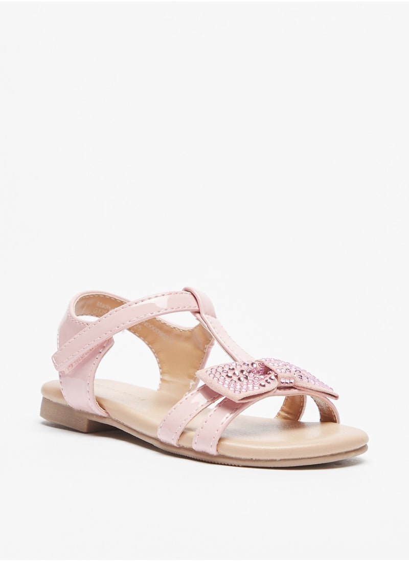 Flora Bella By Shoexpress - Girls Studded Bow Applique Strap Sandals with Hook and Loop Closure - Image 1