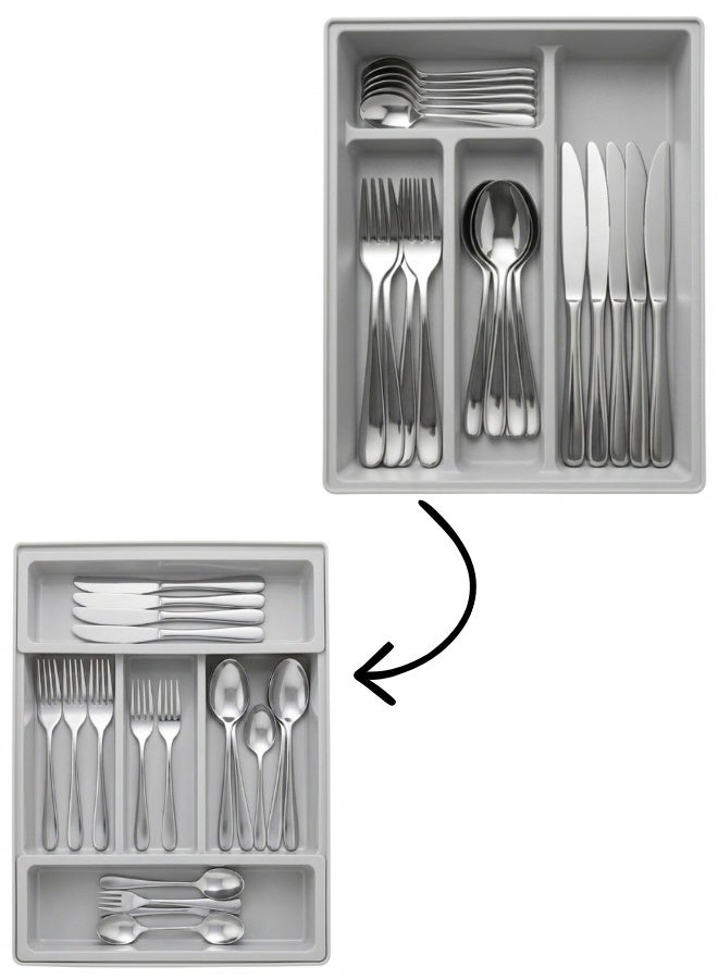 Happy Home Luxury Kitchen Drawer Cutlery Organizer Tray – 4 Compartments Can Be Increased to 6 with 2 Removable Inserts – Durable Food-Grade Cutlery Holder with Soft Dividers to Protect Knives, Forks, and Spoons – Non-Slip Base and Feet for Stable and Neat Storage – 31cm × 24cm × 6cm - Image 1