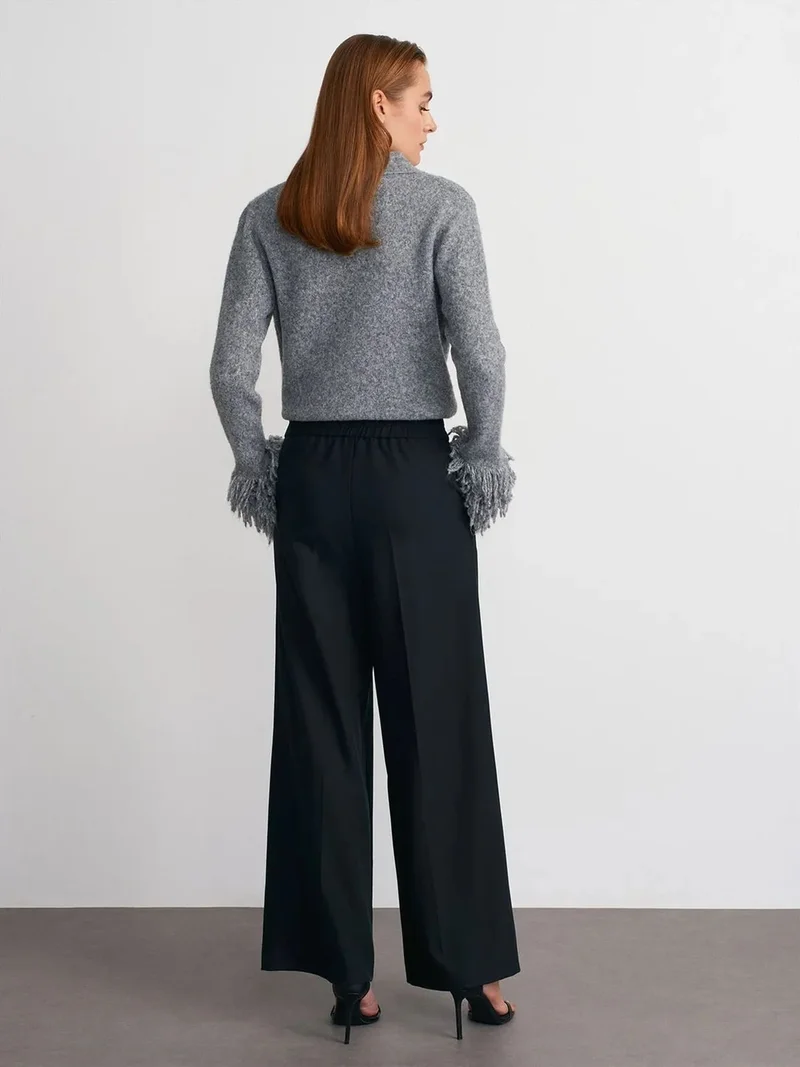 ديلفين Dilvin High-Waist Wide-Leg Pleated Trousers