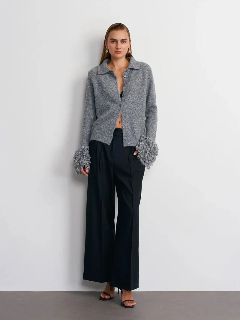 ديلفين Dilvin High-Waist Wide-Leg Pleated Trousers