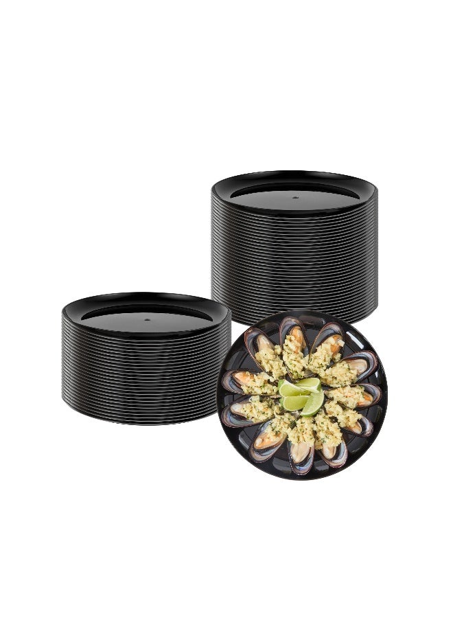 Restaurantware 9 x 9 Inch Catering Plates, 100 Round Dinner Plates - Sturdy, Disposable, Black Plastic Disposable Plates, Unique Design, For Special Occasions, Catered Events  - Image 2