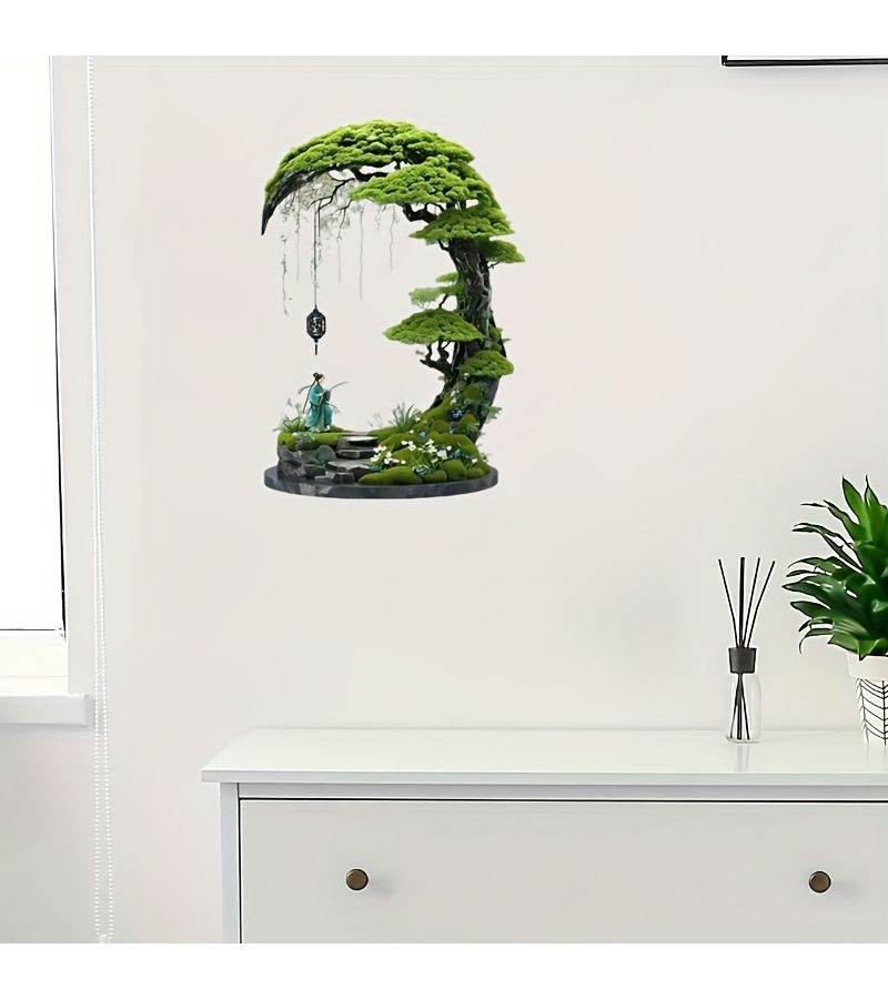 Classic Self Adhesive Bonsai Tree Wall Sticker With Waterfall For Light Switch Decor - Image 5
