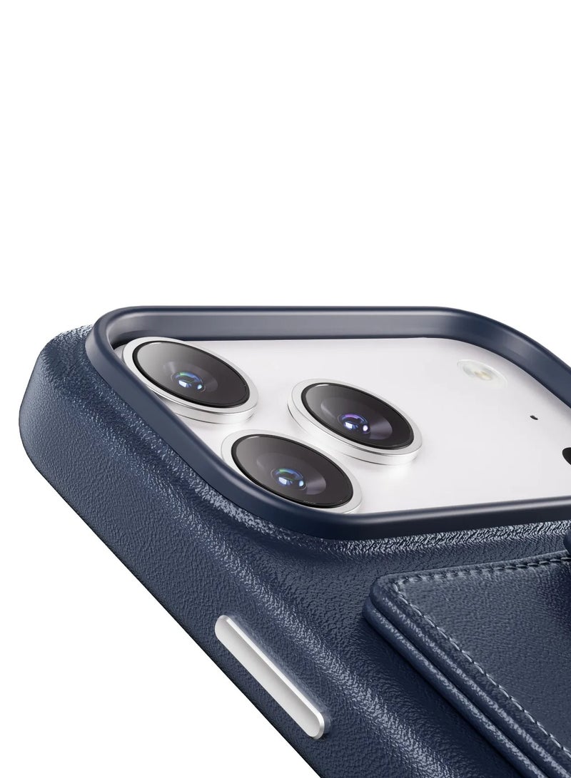 LEVELO iPhone 17 Pro Max Case MagSafe With Detachable Wallet Vertex PU Leather / Raised Bezels For Camera & Screen / Shock-Resistant-Bumper / Full-Wrap Leather Build Back Cover - Dark Blue - Image 4