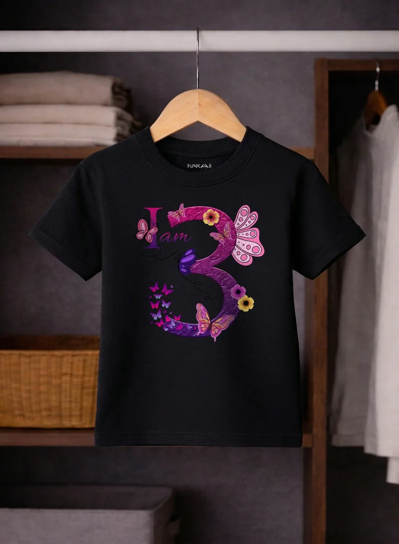 Funkaar Funkaar Birthday Girl, 3rd Year Butterfly Birthday Graphic Print T-Shirt