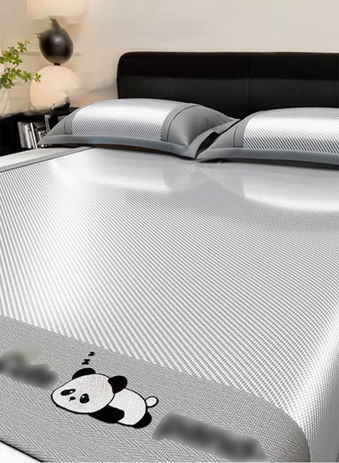 DUNISO طقم وسادة نوم صيفي 3 قطع (مرتبة واحدة + 2 غطاء وسادة) ، حصيرة حرير جليدي باردة ، حصيرة قابلة للطي ناعمة وباردة ، مضادة للبكتيريا ومثبطة للبكتيريا، 1.8*2.0م، رمادي - Image 1