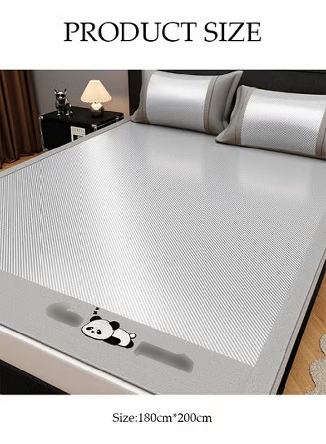 DUNISO طقم وسادة نوم صيفي 3 قطع (مرتبة واحدة + 2 غطاء وسادة) ، حصيرة حرير جليدي باردة ، حصيرة قابلة للطي ناعمة وباردة ، مضادة للبكتيريا ومثبطة للبكتيريا، 1.8*2.0م، رمادي - Image 2