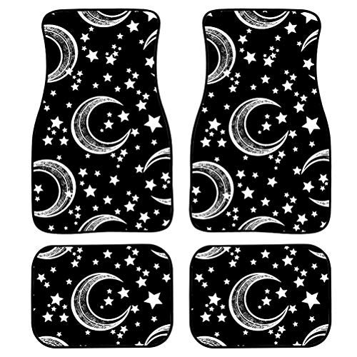 AFPANQZ Car Floor Mats Black Moon and Stars Full Set Carpet Car Mats Floor Car Mats for SUV Sedan Truck Van Automotive Accessories Universal Fit - Image 1