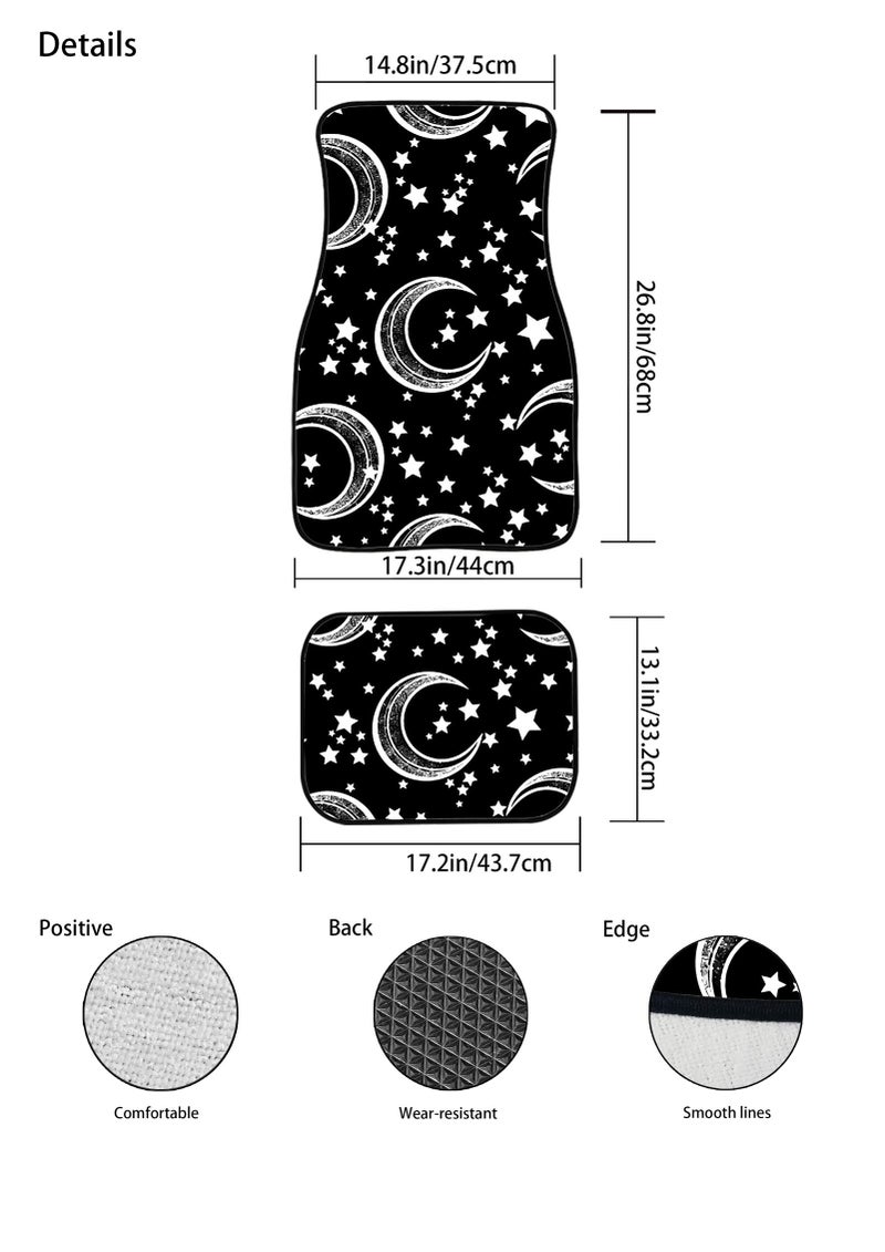 AFPANQZ Car Floor Mats Black Moon and Stars Full Set Carpet Car Mats Floor Car Mats for SUV Sedan Truck Van Automotive Accessories Universal Fit - Image 3