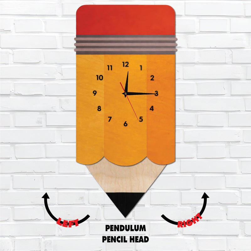 Pendulum Movable Wall Clock Pencil-Shaped Pillar with Moving Head, Bright Colors and High Quality, Quiet Movement, Easy to Hang, Adds Attractive Decoration and Suits All Taste - Image 1
