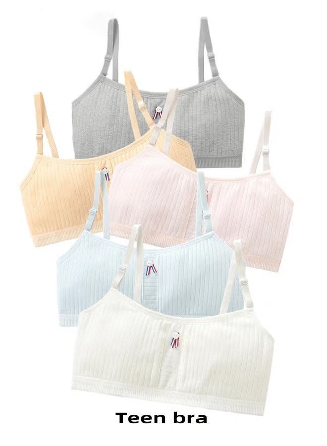أخبار 5 قطع حمالة صدر تدريب للفتيات المراهقات بدون درزات من القطن حمالات صدر لاسلكية خفيفة الوزن قابلة للتهوية ملابس داخلية مرنة رفيعة وحمالات كتف قابلة للتعديل حمالات صدر مريحة للفتيات - Image 1