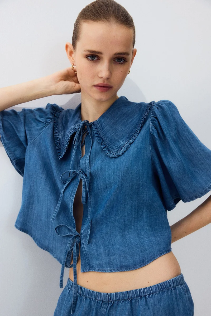 H&M Tie-front denim blouse