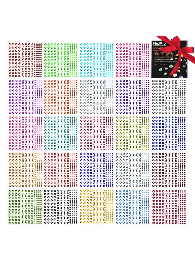 Nicpro Rhinestone Stickers 4125 PCS, Nicpro Self Adhesive Gems Stick on Face Body Hair Makeup Festival, Bling Jewels in 3 Size 25 Colors,25 Embellishments Sheet for Decorations Crafts Nail Card - Image 1