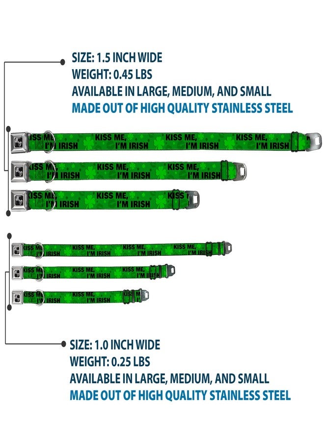 Buckle Down Buckle-Down Dog Collar Seatbelt Buckle Kiss Me Im Irish Clovers Kisses Greens Black Available In Adjustable Sizes For Small Medium Large Dogs, 1.5" Wide - Fits 18-32" Neck - Large - Image 3