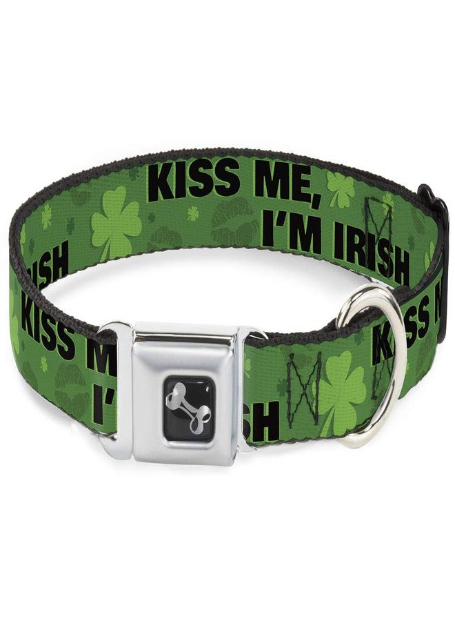 Buckle Down Buckle-Down Dog Collar Seatbelt Buckle Kiss Me Im Irish Clovers Kisses Greens Black Available In Adjustable Sizes For Small Medium Large Dogs, 1.5" Wide - Fits 18-32" Neck - Large - Image 1