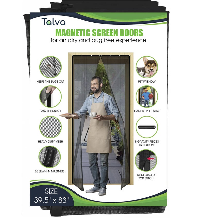 Magnetic Screen Door by Talva Mesh Heavy Duty Fits Doors up to 38 x 82 Hands Free Kid Friendly Screen Door with Magnets Self Sealing Net Hook Loop Screen Size 395 X 83
