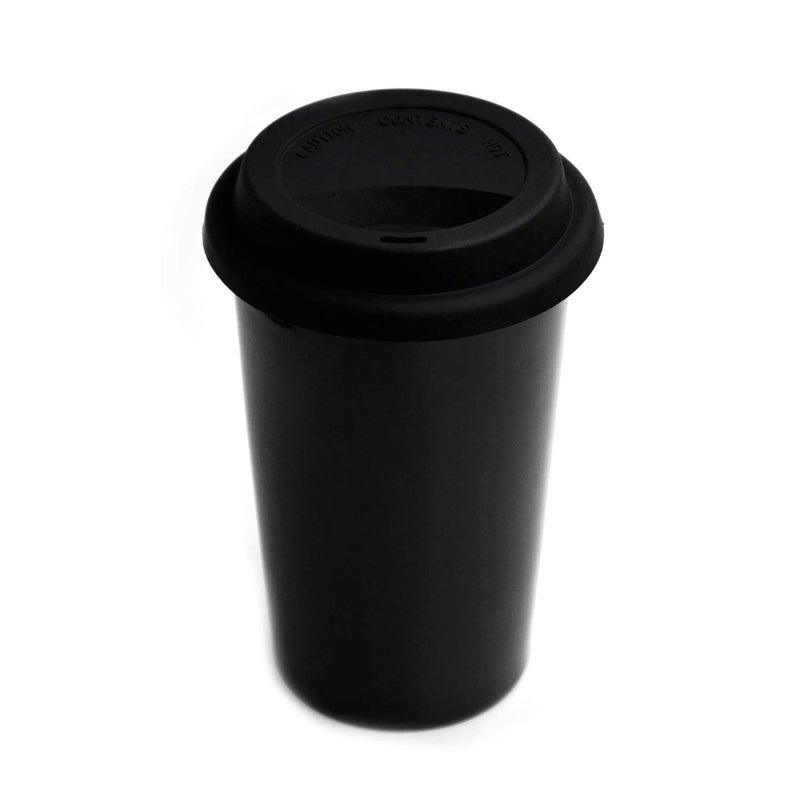 UDMG Reusable Double Wall Insulated White Ceramic Travel Coffee Cup with Lid  Sleeve 12 floz I Am Not a Paper Cup Black