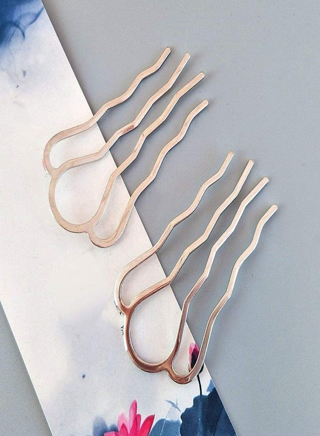 lasenersm 6 Pieces 4 Teeth Hair Combs Pins Brass Hair Fork Clips Hair Bun Plug Holder Hair Sides Comb Clip Hair Comb Clips Bridal Hair Accessories for Girls and Women, Large 65 x 35mm, Silver - Image 3