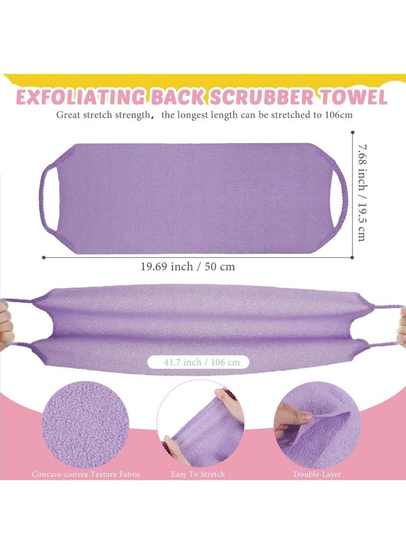 Dougez 4 Pack Exfoliating Washcloth Back Scrubber Set, 2 Exfoliating Body Scrubber Nylon Back Body Scrub Towel, 2 Pairs Shower Gloves for Women Men Bath Shower Exfoliation(Pink, Purple) - Image 2