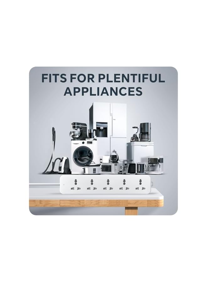 promass Universal Extension lead, 2.7 Meters Power Strip Extension Cord with 5 Universal Sockets|13A UK Plugs 3Pin Sockets|Safety Door Design|Wall Mount Extension Cord for Home, Office, Kitchen - Image 4