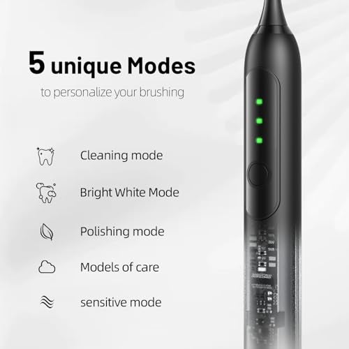 Seapeoa Adult Sonic Electric Toothbrush with 10 Brush Heads, Travel case, and Wall Bracket, Suitable for Both Adults and Children, IPX8 Waterproof, USB Charging, 42000VPM, Black - Image 2