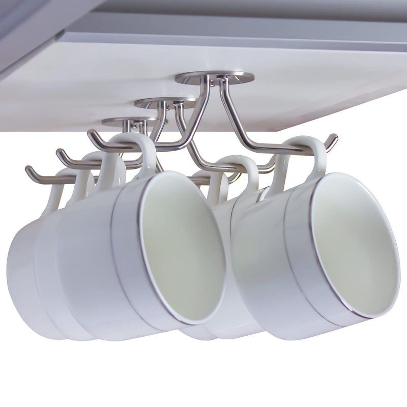 simpletome Mug Hooks Under Cabinet Coffee Cup Organizer Ceiling Storage Hanger for Office Cafe Bar Kitchen Utensils 3Pack SUS304 Stainless Steel