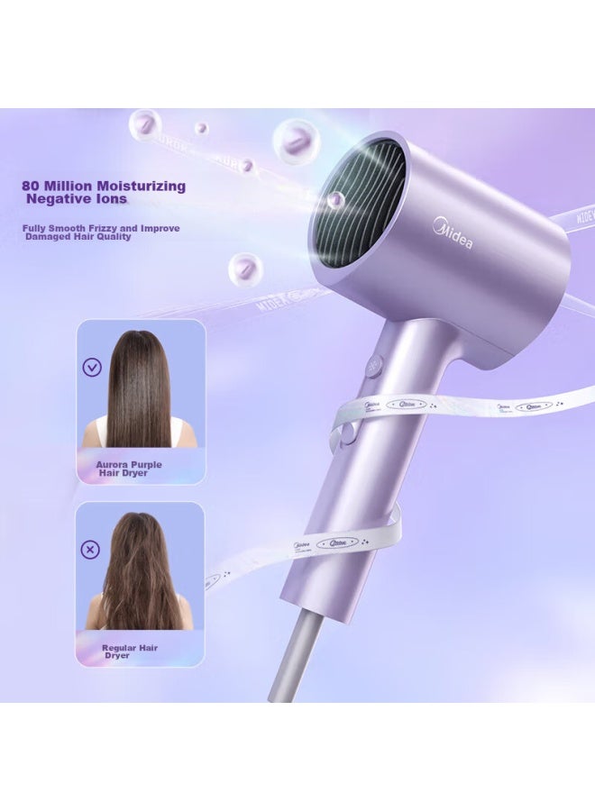 Midea 1.5 Billion Negative Ion Hair Dryer, Home Hair Care Blower, Home Appliance With National Subsidy, Mb-aj0504 Aurora Purple, Qixi Valentine's Day Gift - Image 1