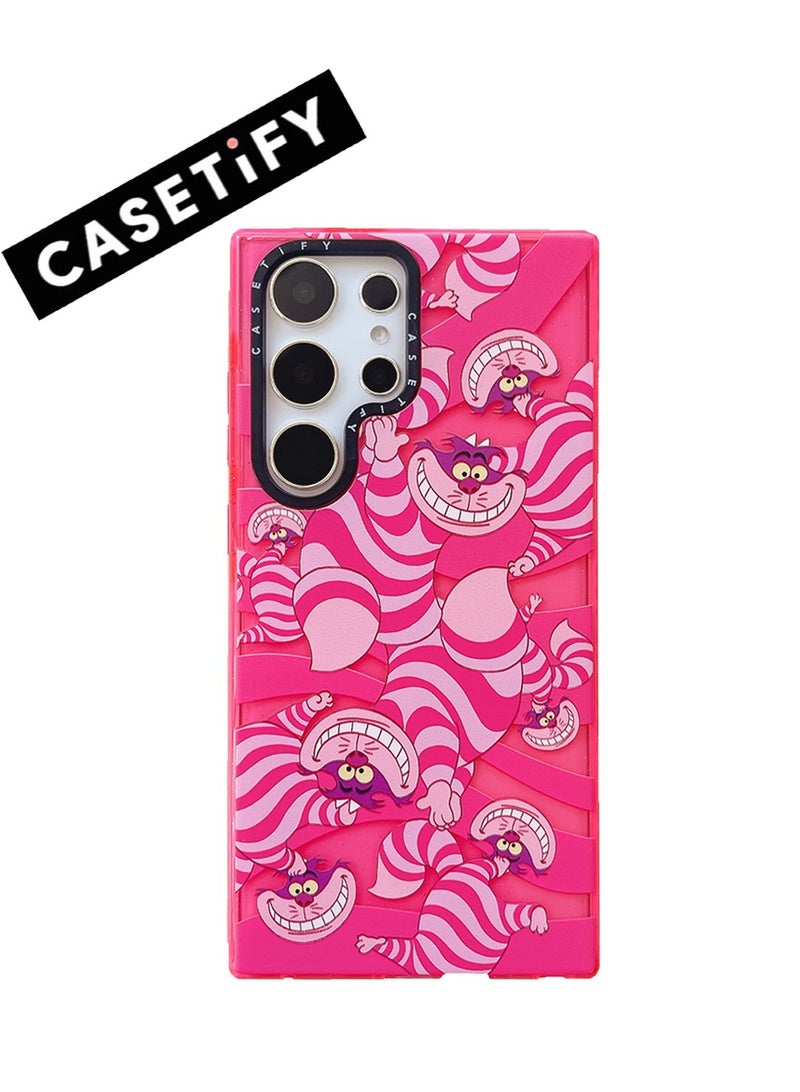Casetify Whimsical Cheshire Grin - Vivid Pink Striped Phone Case for Samsung Galaxy S24 Ultra - Image 1