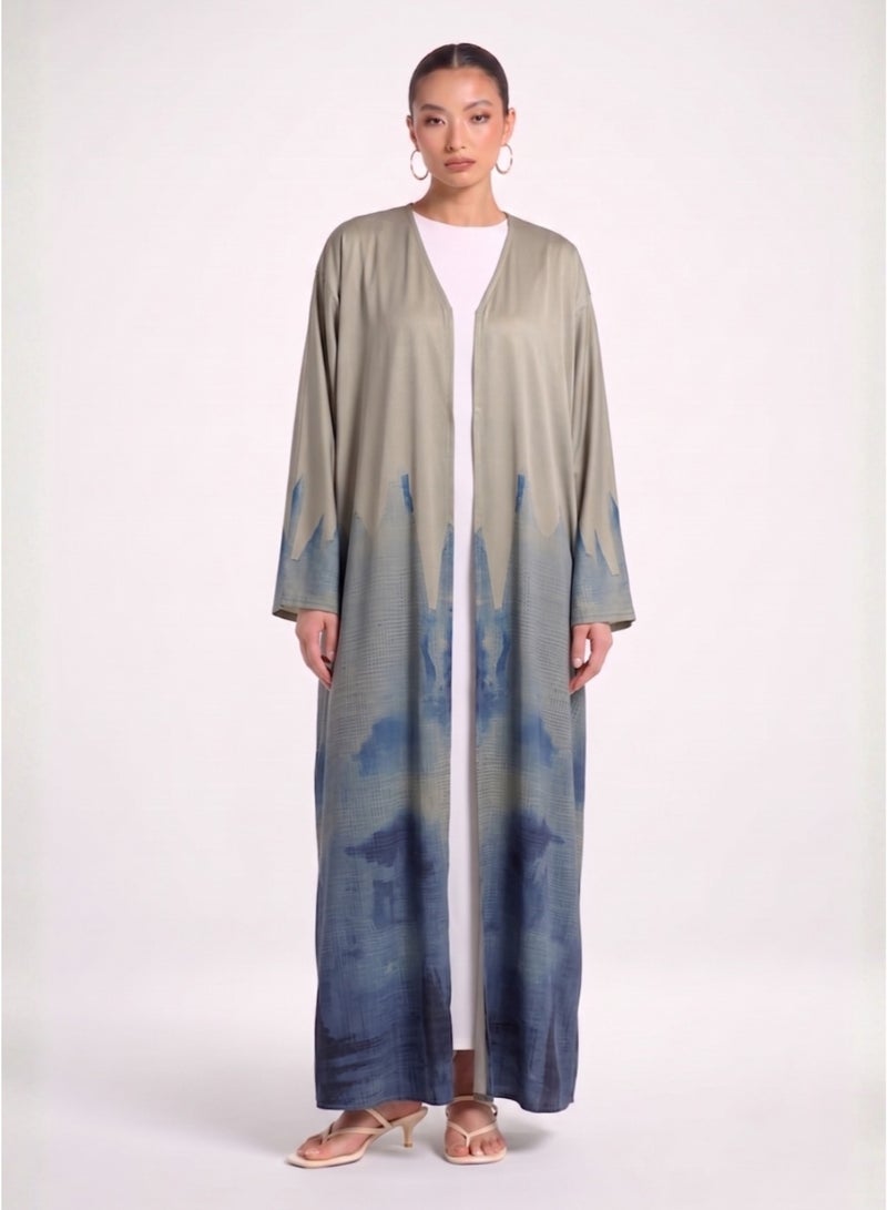 Next Abaya Silk Blue Gradient Ombre Printed Abaya - Image 1
