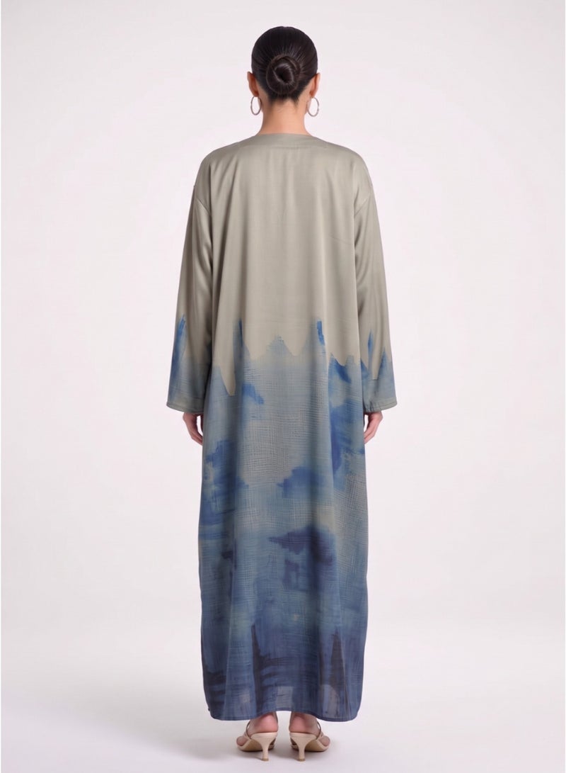 Next Abaya Silk Blue Gradient Ombre Printed Abaya - Image 2