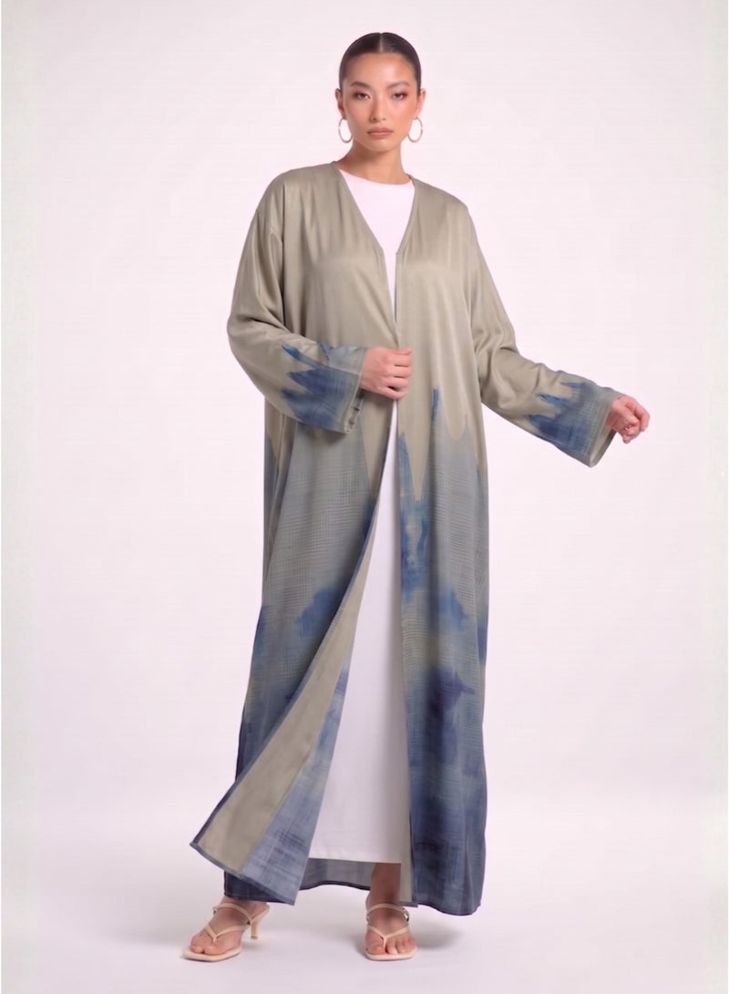 Next Abaya Silk Blue Gradient Ombre Printed Abaya - Image 3