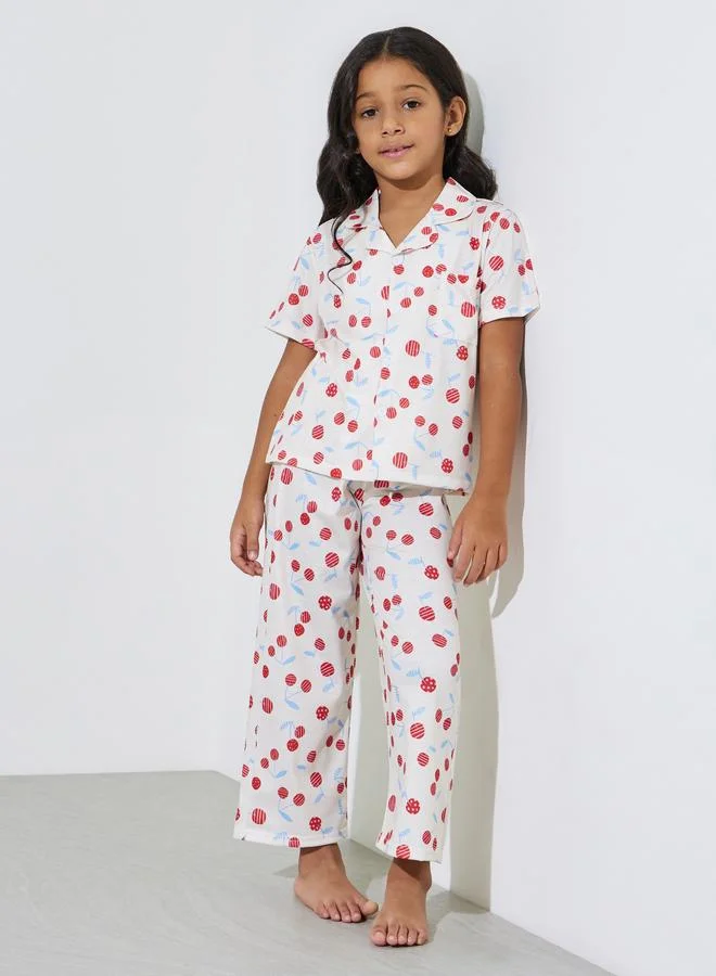 Styli Girls All Over Print Shirt and Pyjama Set