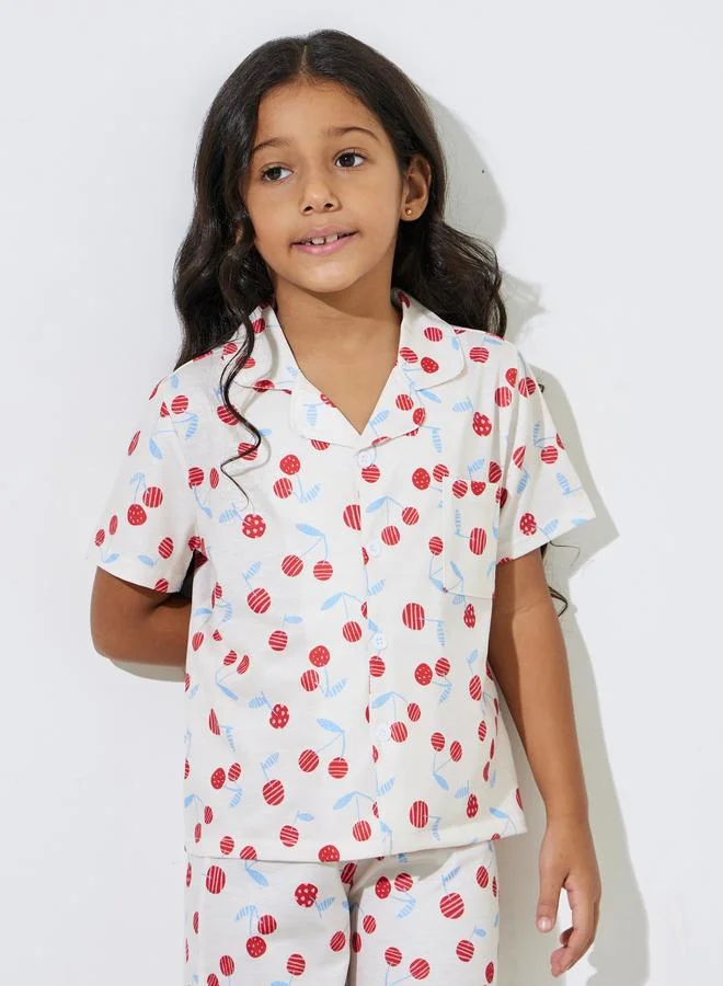 Styli Girls All Over Print Shirt and Pyjama Set