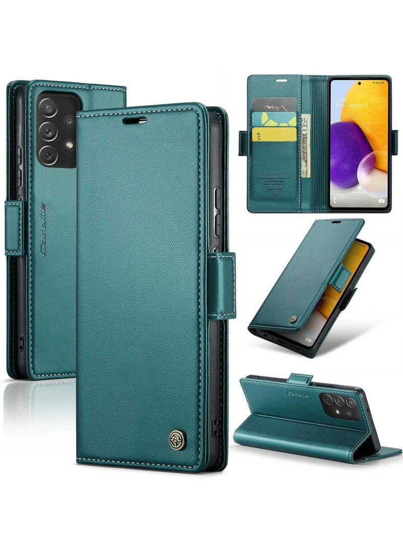 CaseMe Phone Case Luxury PU Leather Design Anti Fingerprint 023 Flip Cover Card Slot Holder Cover For Samsung Galaxy A72 (Green) - Image 1