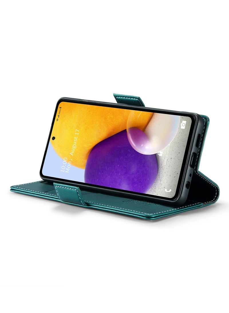 CaseMe Phone Case Luxury PU Leather Design Anti Fingerprint 023 Flip Cover Card Slot Holder Cover For Samsung Galaxy A72 (Green) - Image 3