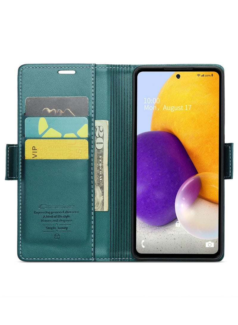 CaseMe Phone Case Luxury PU Leather Design Anti Fingerprint 023 Flip Cover Card Slot Holder Cover For Samsung Galaxy A72 (Green) - Image 4