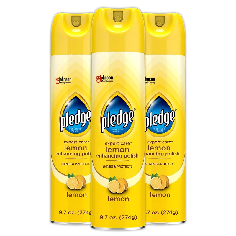 Pledge Expert Care Wood Polish Spray, Shines and Protects, Removes Fingerprints, Lemon, 9.7 oz (Pack of 3) - Image 1