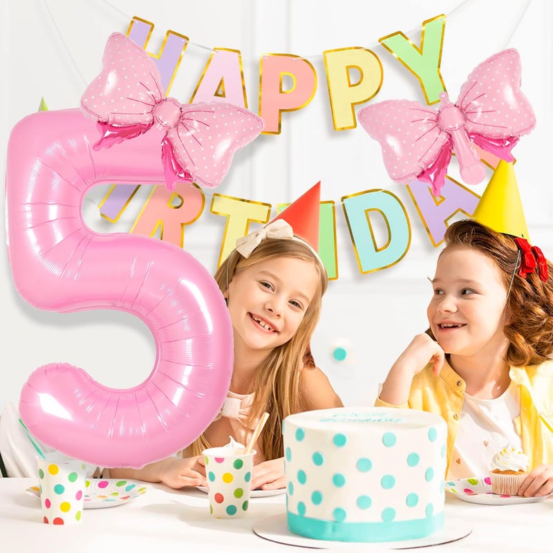 Florisland Pink 8 Balloon Number Pink Birthday Decorations for Girls, Bow Balloons Foil Mylar Large 40â€ 8 Birthday Balloon for Girls Bow Butterfly Coquette 8th Birthday Party Decorations(Number 8 balloons) - Image 4