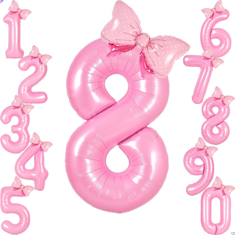 Florisland Pink 8 Balloon Number Pink Birthday Decorations for Girls, Bow Balloons Foil Mylar Large 40â€ 8 Birthday Balloon for Girls Bow Butterfly Coquette 8th Birthday Party Decorations(Number 8 balloons) - Image 1