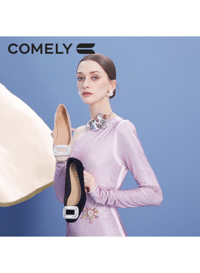 Comely Rhinestone Square Buckle Single Shoes Women's Thick Heel Spring And Autumn Fashion French Banquet High Heels Black 36 - Image 1