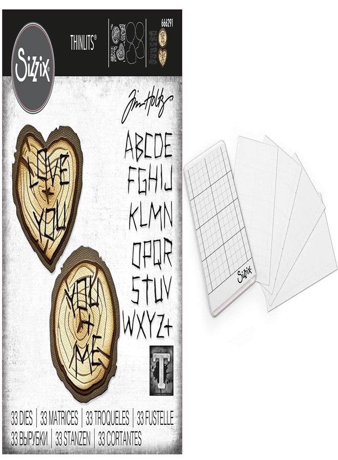 Tim Holtz Sizzix 2023 Everyday Collection Wood Slice Thinlits, 33 Dies, 5 Sheet Package of Sticky Grid Sheets (666291 663532) - Image 1