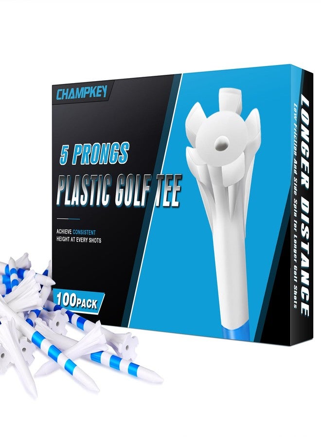 CHAMPKEY Professional 5 Prongs Golf Tees 100 Pack Pure Version - Reduce Friction and Contact Golf Plastic Tees (White, 3-1/4") - Image 1