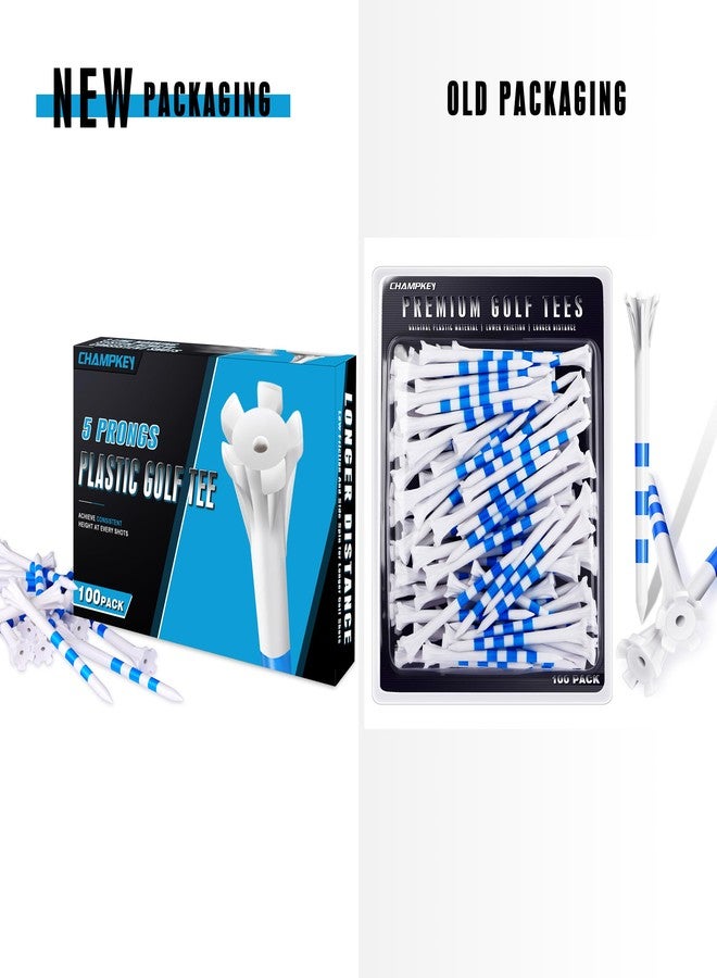 CHAMPKEY Professional 5 Prongs Golf Tees 100 Pack Pure Version - Reduce Friction and Contact Golf Plastic Tees (White, 3-1/4") - Image 2