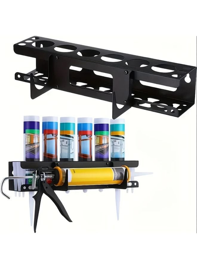 Wall Mounted Metal Caulking Gun Holder Classic Storage Rack For 6 Tubes Nozzles - Image 3