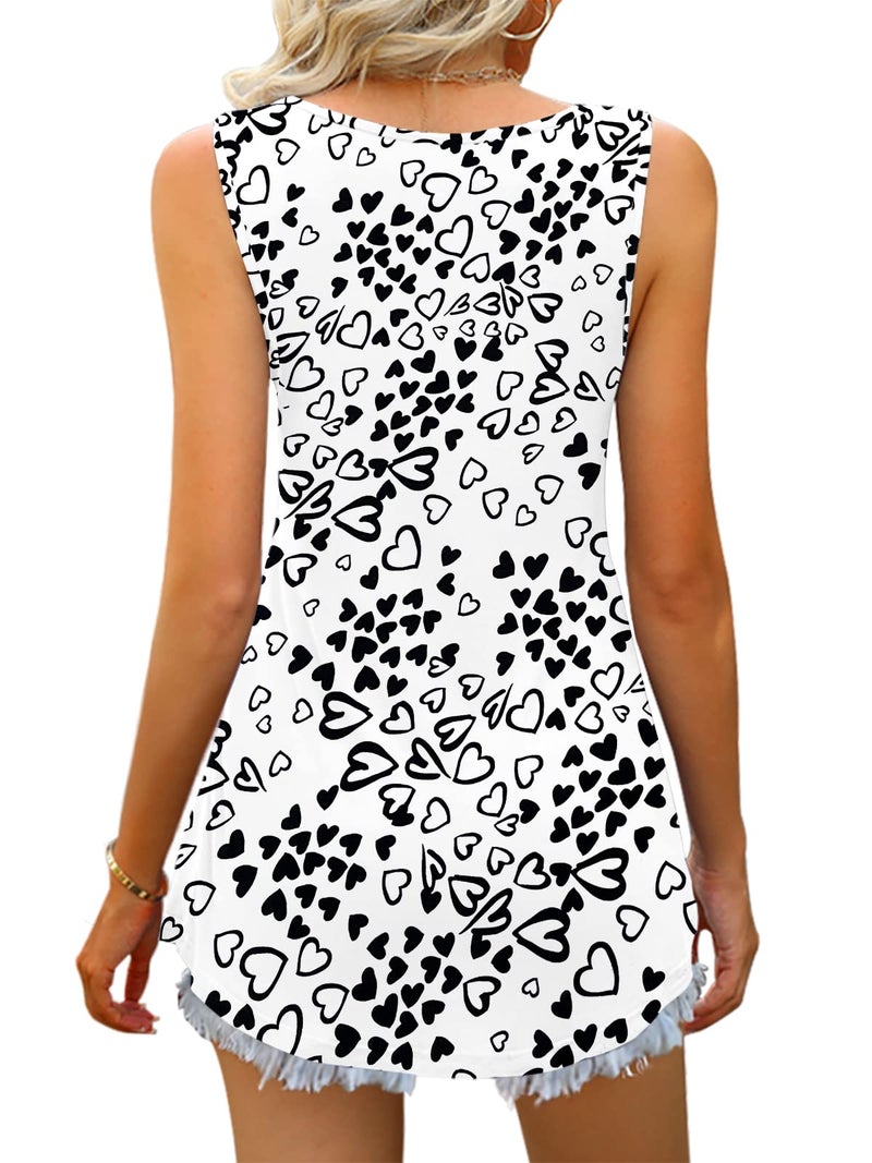 Tencede 2026 Summer Tank Tops for Women Sleeveless V Neck Babydoll Loose Flowy Floral Print Blouse Lovely Love 2XL - Image 3