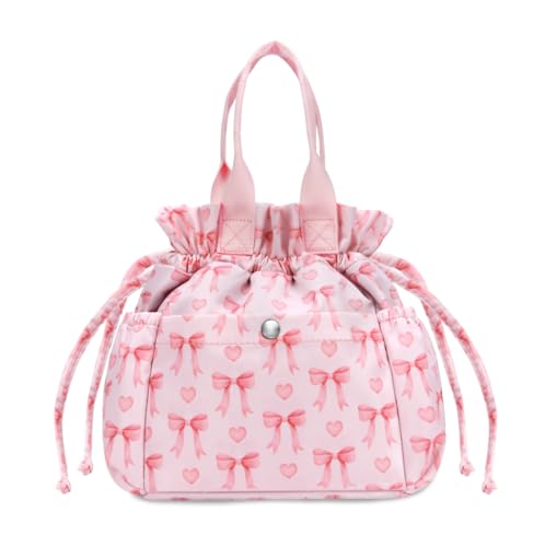 Yarnic Bow Lunch Bag Women Insulated Lunch BagsCute Reusable Lunch Box StainResistant Lunchbox with Water Bottle Holder for Adult Pink Bow - Image 1