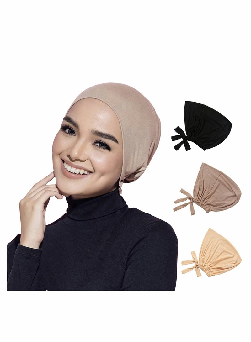 Excefore Women Under Scarf 3PCS Chemo Headwear Hat Hijab Cap Islamic Muslim with Tie-Back Closure - Image 1