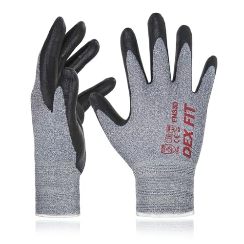 DEX FIT Nitrile Work Gloves FN330, 1 Pair, 3D-Comfort Stretchy Fit, Firm Grip, Thin & Lightweight, Touch-Screen Compatible, Durable, Breathable & Cool, Machine Washable; Grey S (7) - Image 1