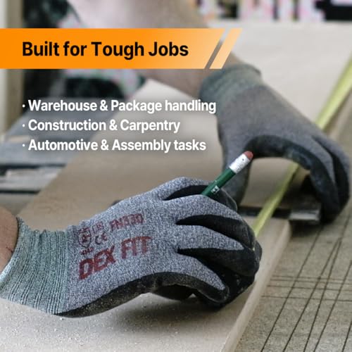 DEX FIT Nitrile Work Gloves FN330, 1 Pair, 3D-Comfort Stretchy Fit, Firm Grip, Thin & Lightweight, Touch-Screen Compatible, Durable, Breathable & Cool, Machine Washable; Grey S (7) - Image 5