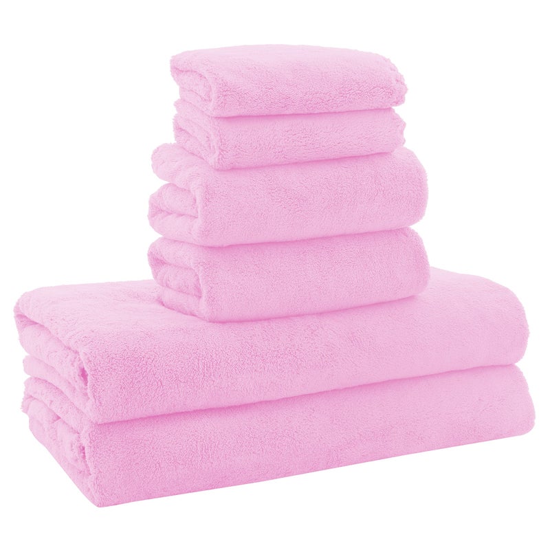 MOONQUEEN Ultra Soft Microfiber Coral Velvet Towel Set - Quick Drying - 2 Bath Towels, 2 Hand Towels, 2 Washcloths - Frozen Berry, 6 Pcs - Image 1